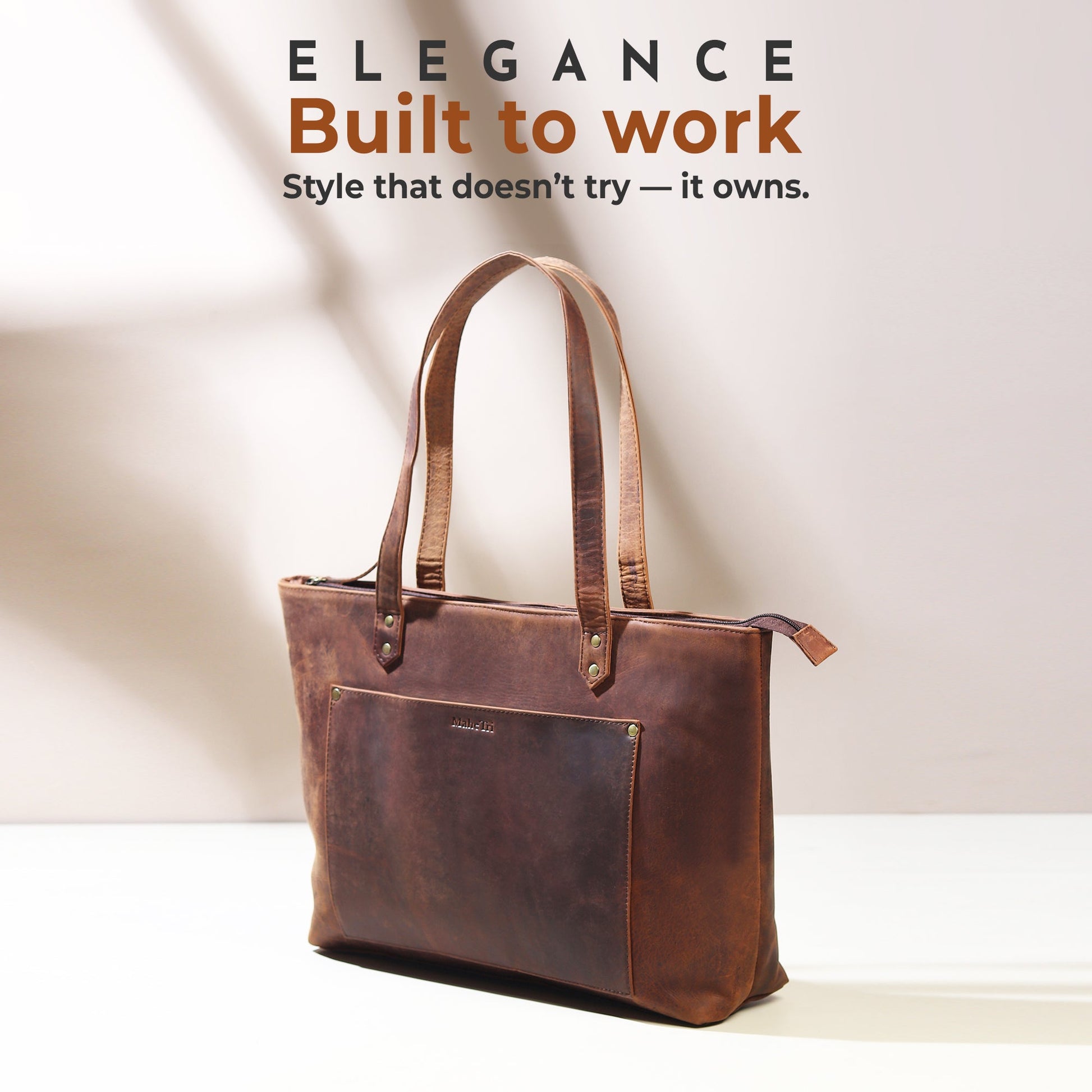 Large Rachel leather tote handbag by Classy Leather Bags, showing spacious interior and elegant brown leather exterior.