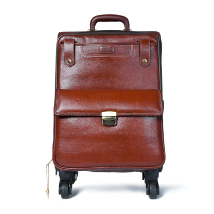 Leather carry-on trolley bag by Classy Leather Bags with sturdy handles and spacious interior for travel.