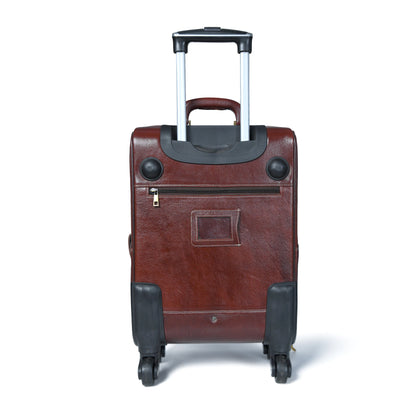 Leather carry-on trolley bag from Classy Leather Bags with sturdy handles and spacious interior for travel essentials.