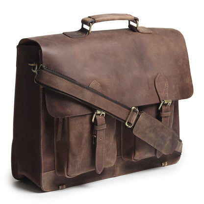 15-inch Buffalo leather messenger bag by Classy Leather Bags, featuring a spacious design and durable construction.