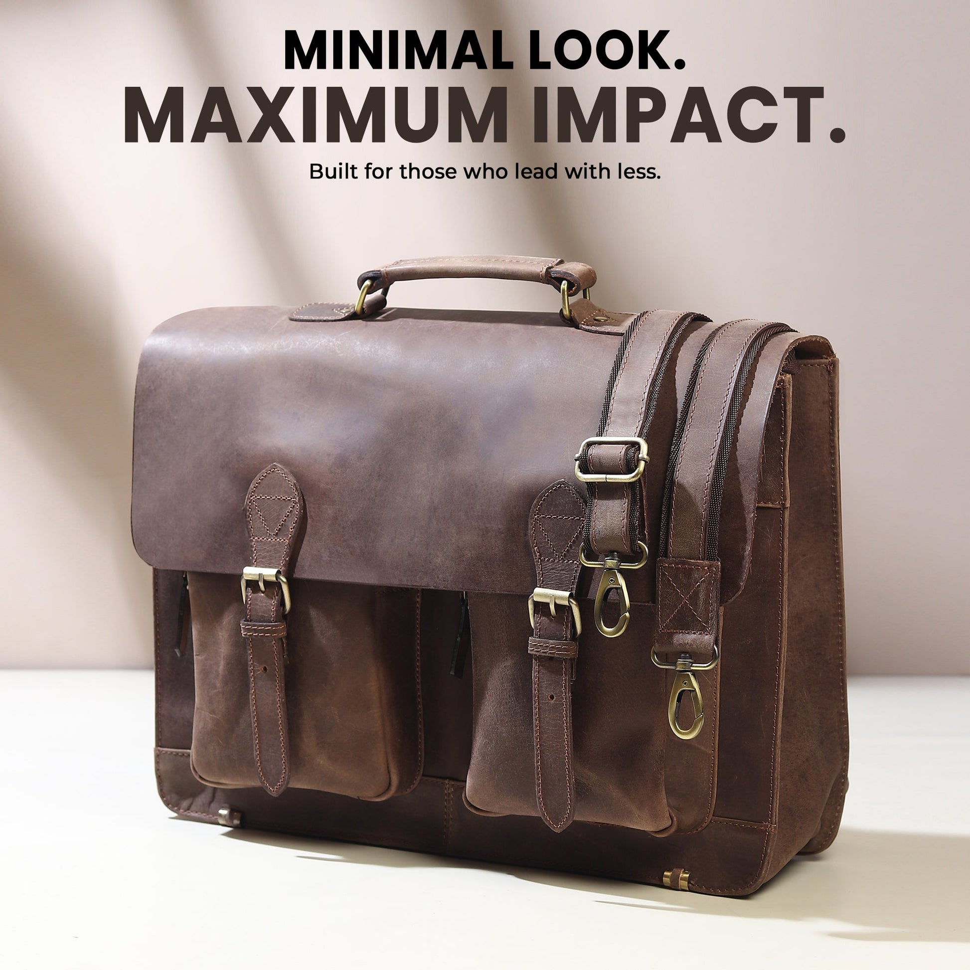 Classy Leather Bags 15-inch Buffalo Leather Messenger Bag with adjustable strap and multiple compartments.