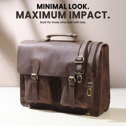 Classy Leather Bags 15-inch Buffalo Leather Messenger Bag with adjustable strap and multiple compartments.