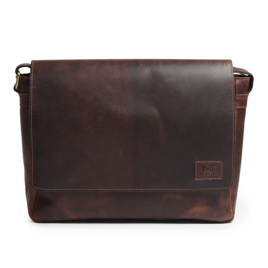 Genuine Sitka leather laptop bag from Classy Leather Bags, stylish messenger bag with sturdy leather construction and a sleek design.