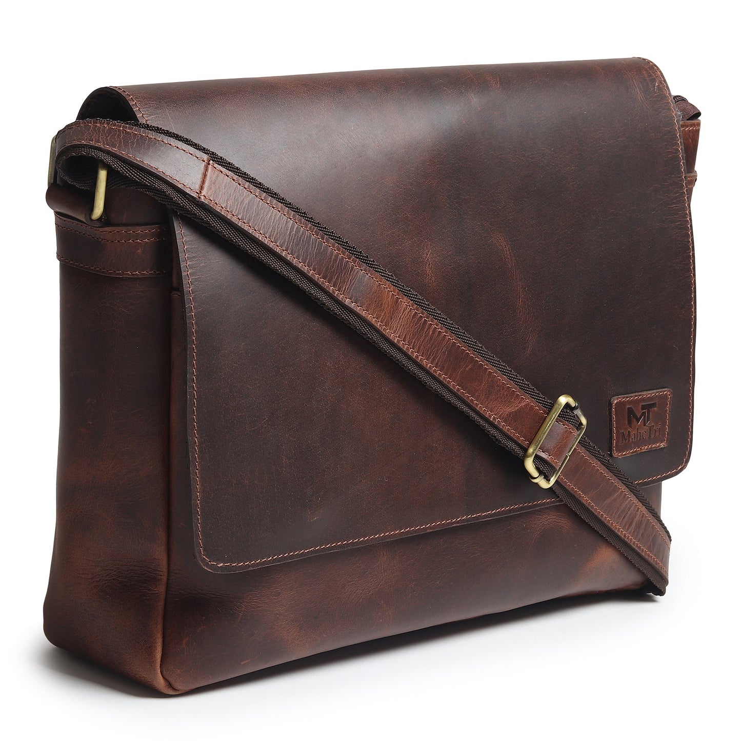 Genuine Sitka leather laptop bag from Classy Leather Bags, stylish messenger bag with sturdy leather construction and adjustable strap.