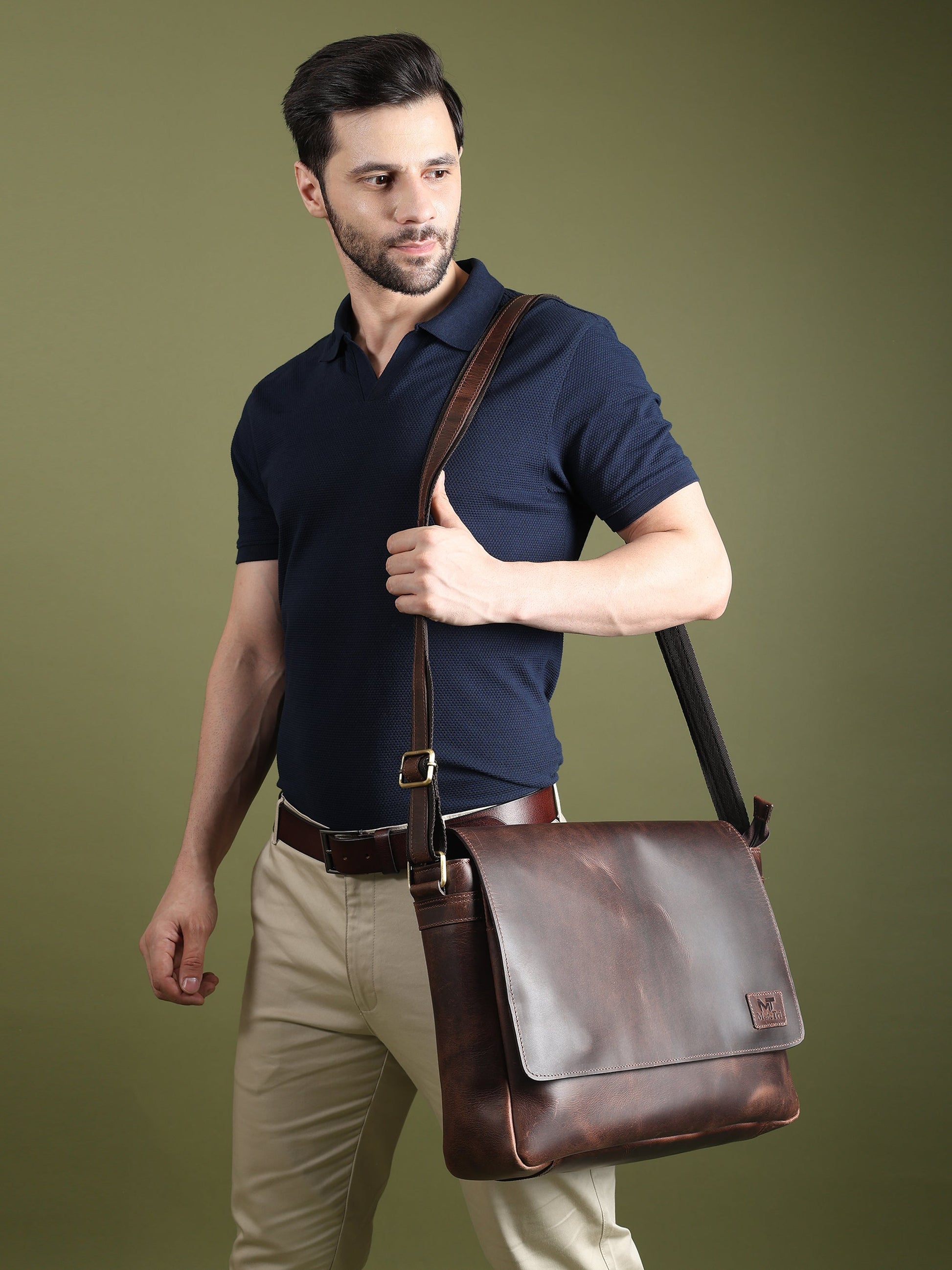 Genuine Sitka leather messenger bag from Classy Leather Bags, designed for laptops with a sleek, durable leather finish.