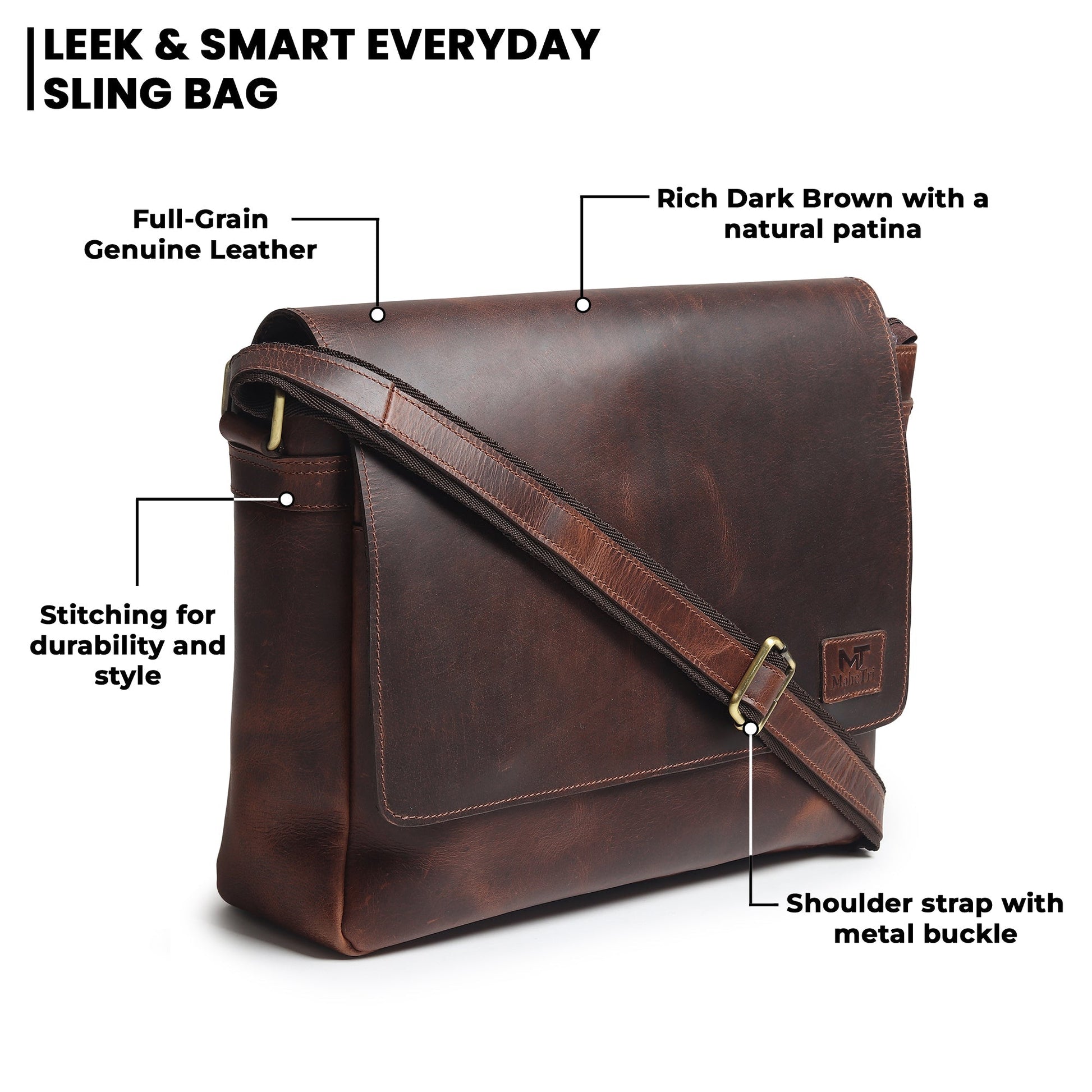 Genuine Sitka leather messenger bag from Classy Leather Bags, stylish and durable laptop bag with adjustable strap and classic design.