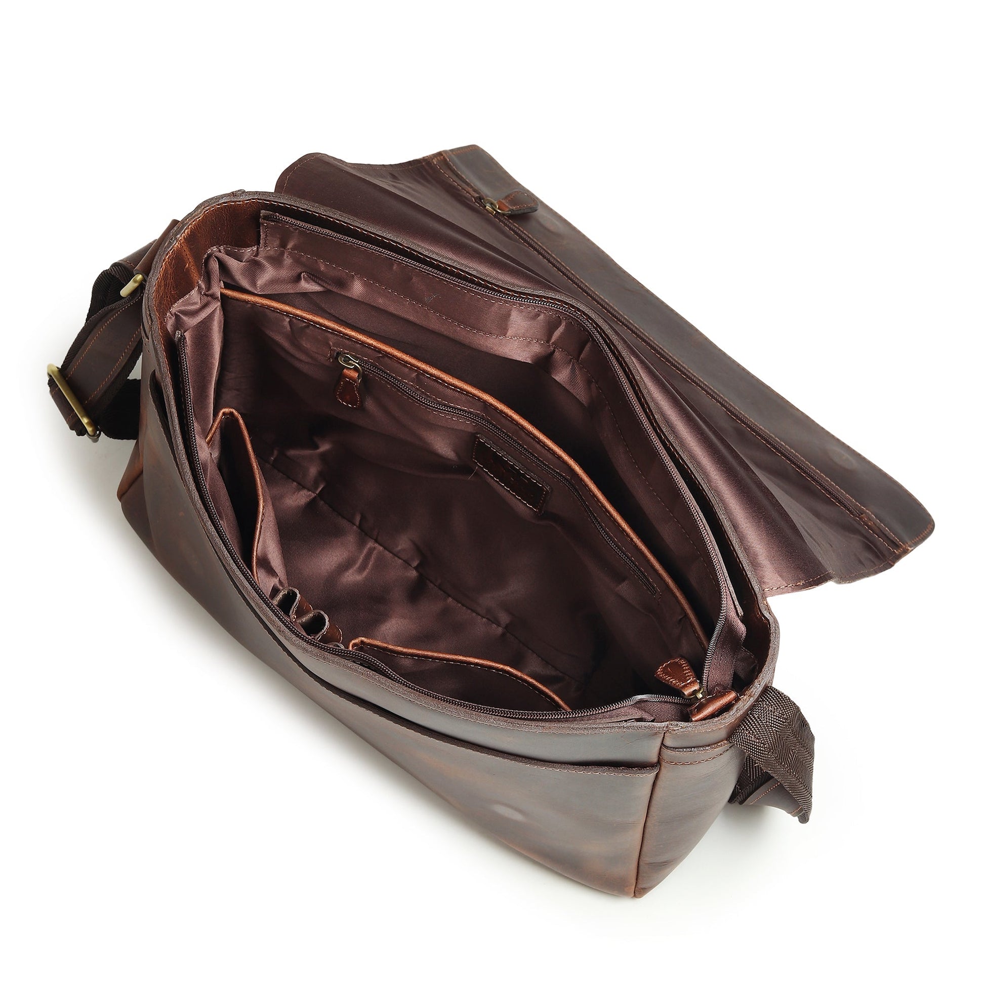 Genuine Sitka leather messenger bag from Classy Leather Bags, featuring a sleek design with a top handle and adjustable shoulder strap.