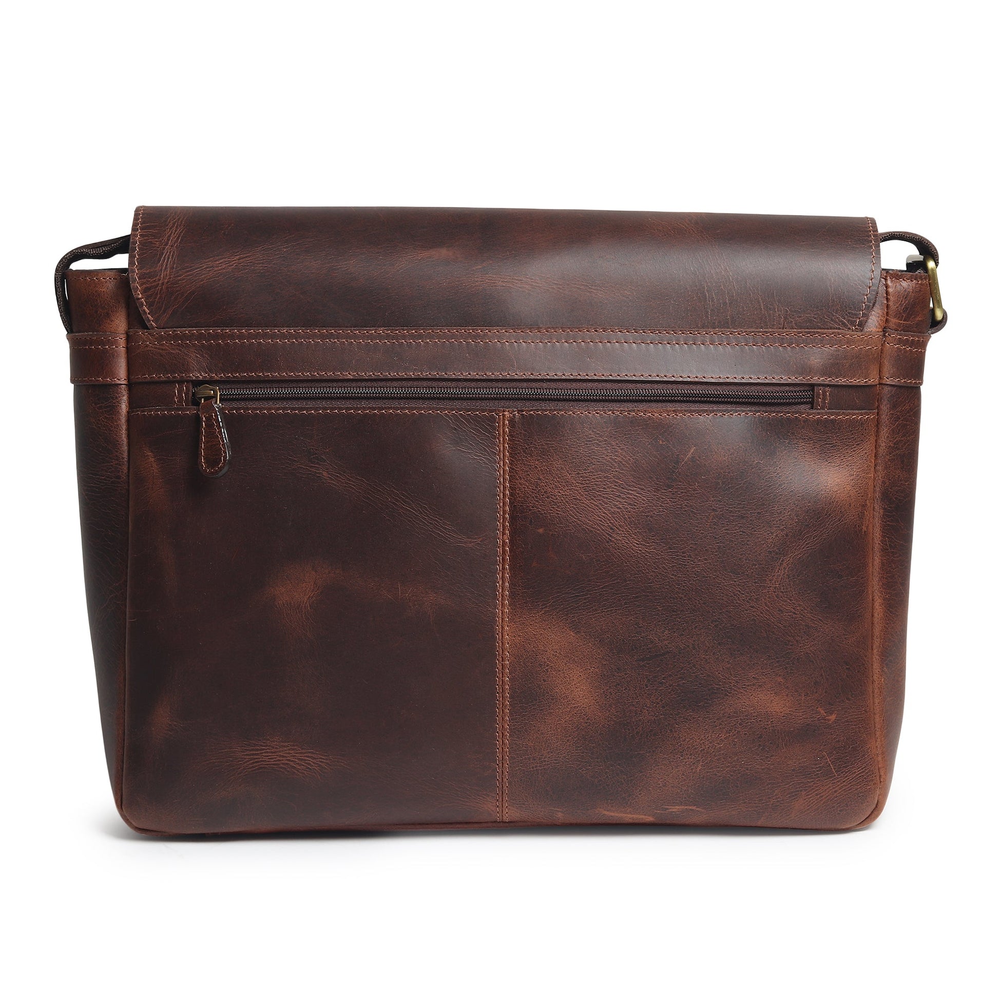Genuine Sitka leather messenger bag by Classy Leather Bags, featuring a sleek design and sturdy shoulder strap for laptops.