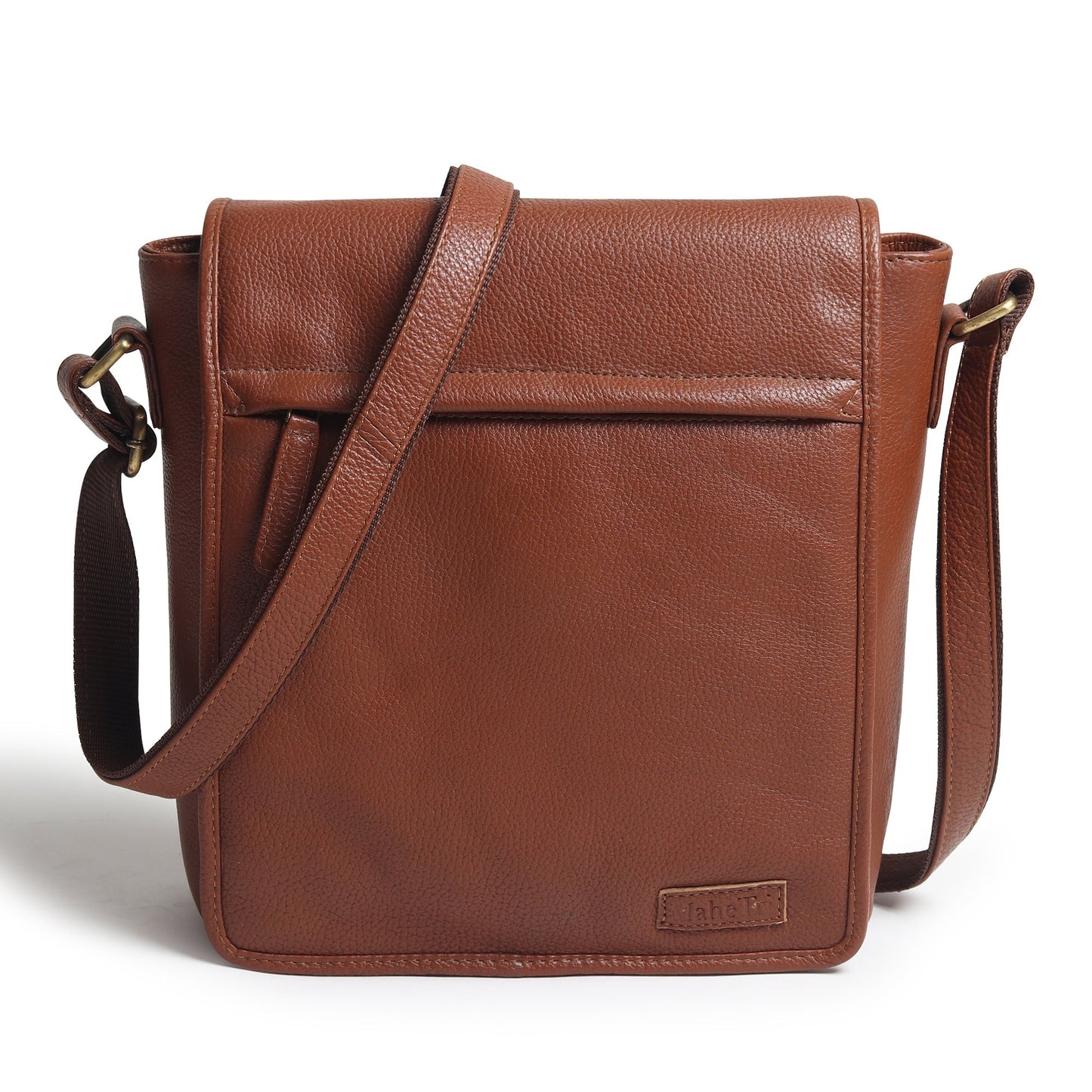 Leather crossbody bag by Classy Leather Bags, stylish messenger bag for travel and work with adjustable strap and multiple compartments.