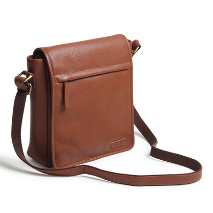 Leather crossbody messenger bag by Classy Leather Bags, designed for travel and work, featuring adjustable strap and multiple compartments.