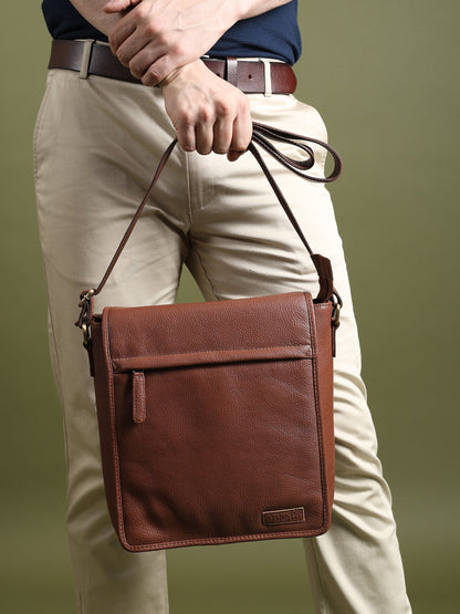 Leather crossbody messenger bag by Classy Leather Bags, designed for travel and work, with adjustable strap and multiple compartments.