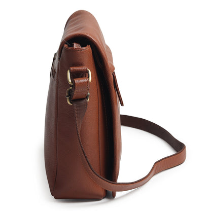 Classy Leather Bags leather crossbody messenger bag for travel and work, featuring adjustable strap and spacious interior.