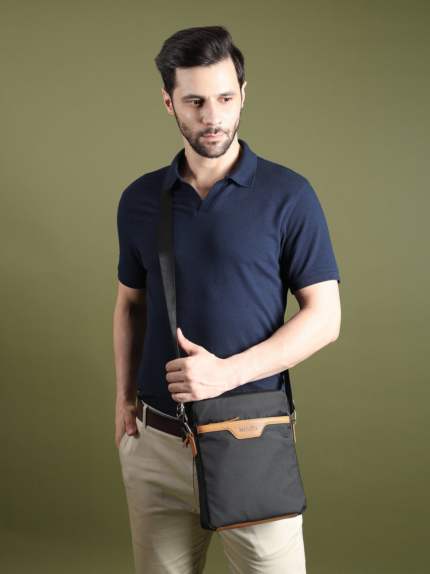 Classy Leather Bags Mark Canvas Side Messenger Bag with adjustable strap and multiple compartments for daily use.