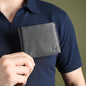 Black minimal contrast wallet by Classy Leather Bags, showcasing sleek design and smooth leather material.