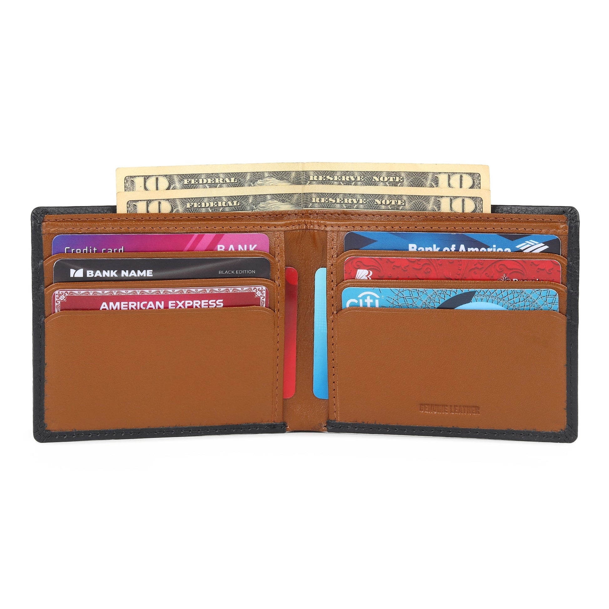 Black minimal contrast wallet by Classy Leather Bags, showcasing a sleek leather design with subtle contrast stitching.