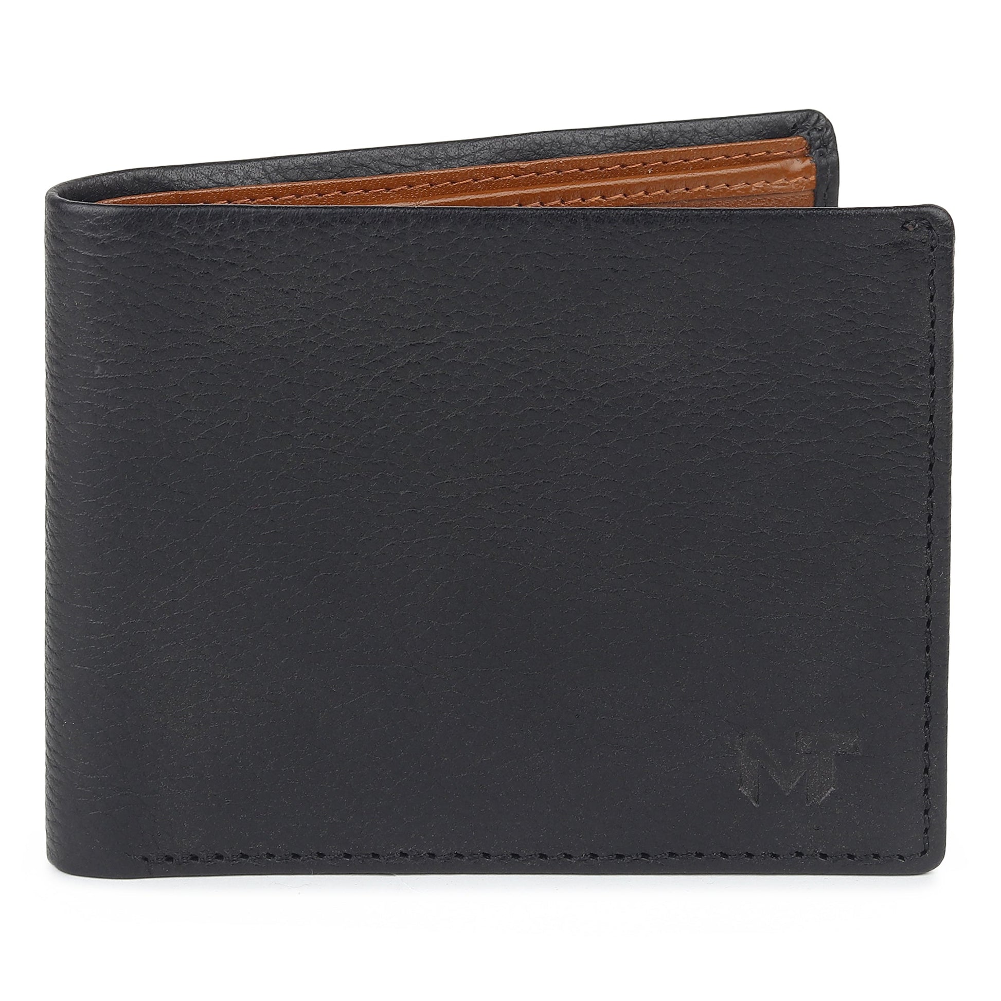 Black minimal contrast wallet by Classy Leather Bags, showing sleek leather design with subtle contrast stitching.