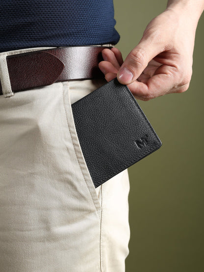 Black minimal contrast wallet from Classy Leather Bags, showcasing sleek design and smooth leather finish.