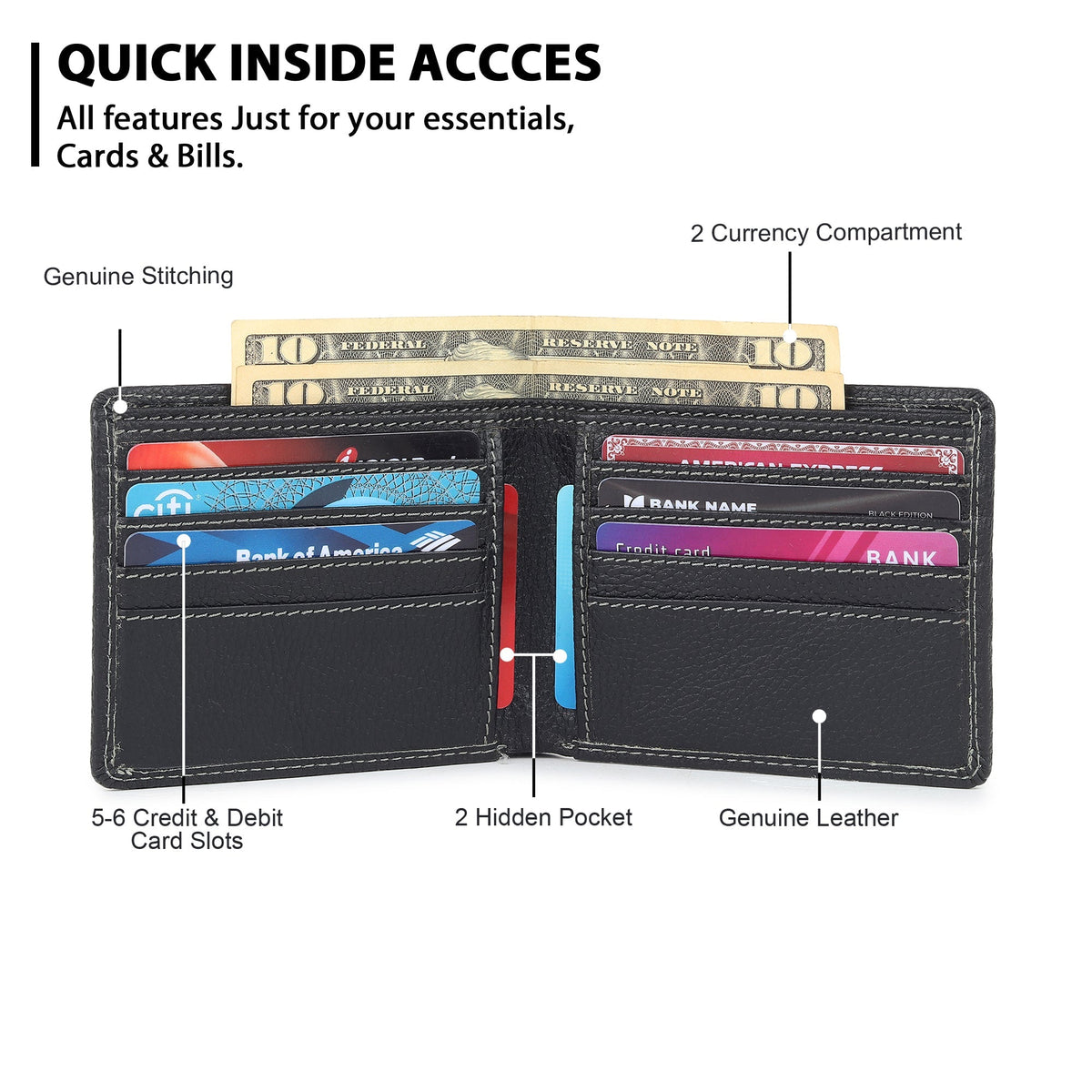 Black textured leather men's wallet by Classy Leather Bags, showcasing multiple card slots and a sleek, stylish design.