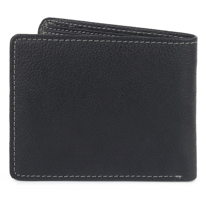 Black textured leather men's wallet from Classy Leather Bags, showing multiple card slots and sleek design.