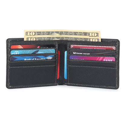Black textured leather men's wallet from Classy Leather Bags, showcasing a sleek, durable design with multiple card slots.