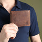 Buffalo leather men's wallet by Classy Leather Bags in hunter color, featuring multiple card slots and a sleek design.