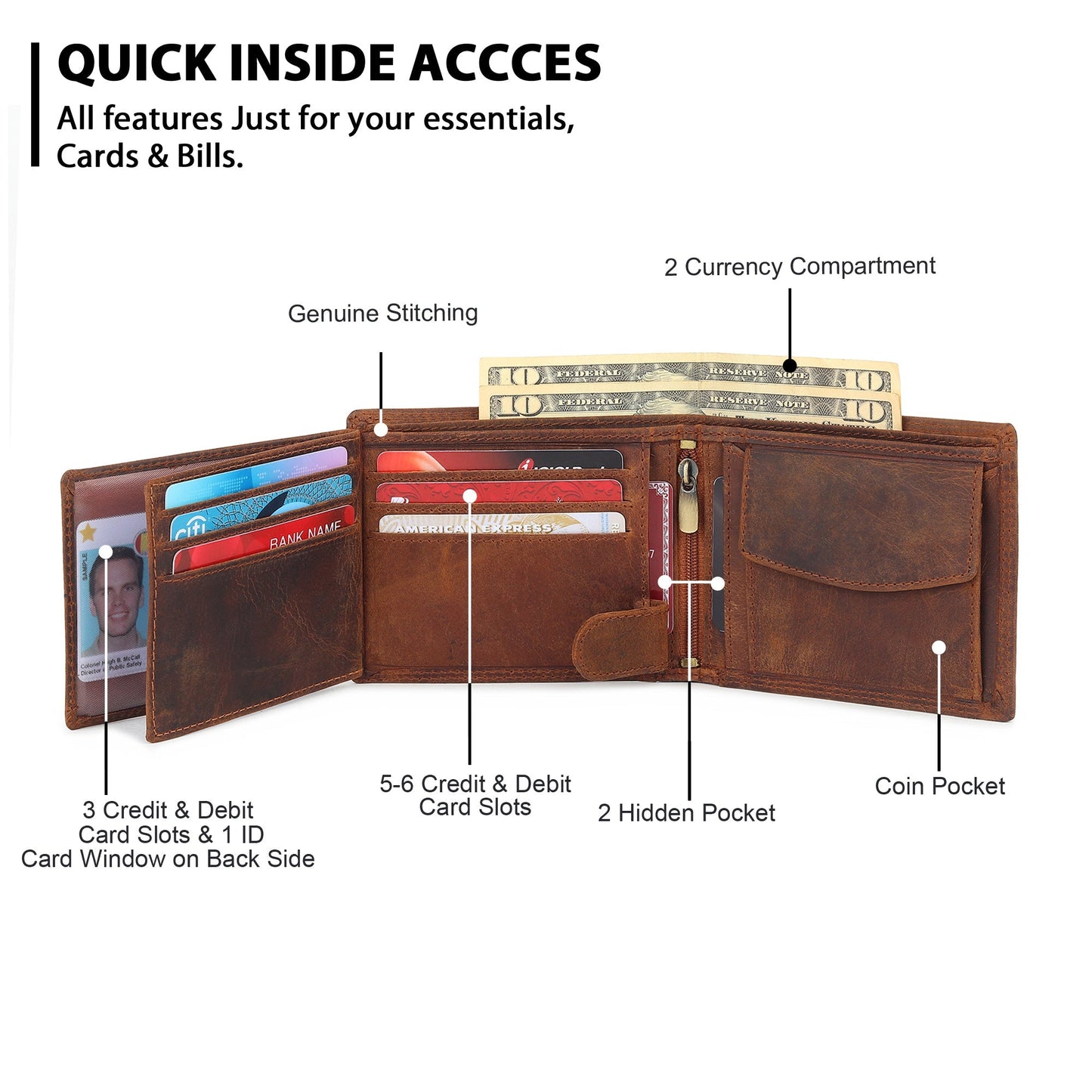 Buffalo leather men's wallet in hunter color from Classy Leather Bags, featuring multiple card slots and a sleek design.