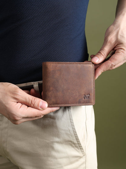 Buffalo leather men's wallet by Classy Leather Bags in hunter color, featuring multiple card slots and a sleek design.