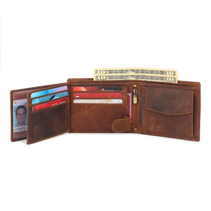 Buffalo leather men's wallet from Classy Leather Bags, in hunter color, featuring multiple card slots and a sleek design.