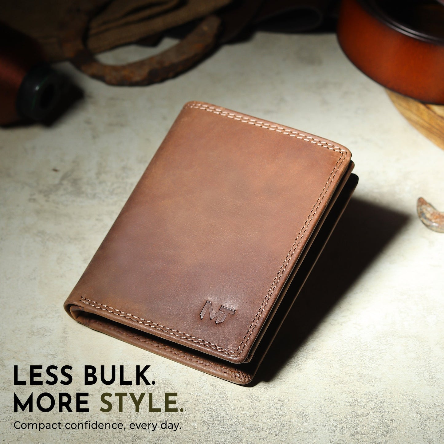 Vertical buffalo leather men's wallet by Classy Leather Bags with multiple card slots and a sleek design.