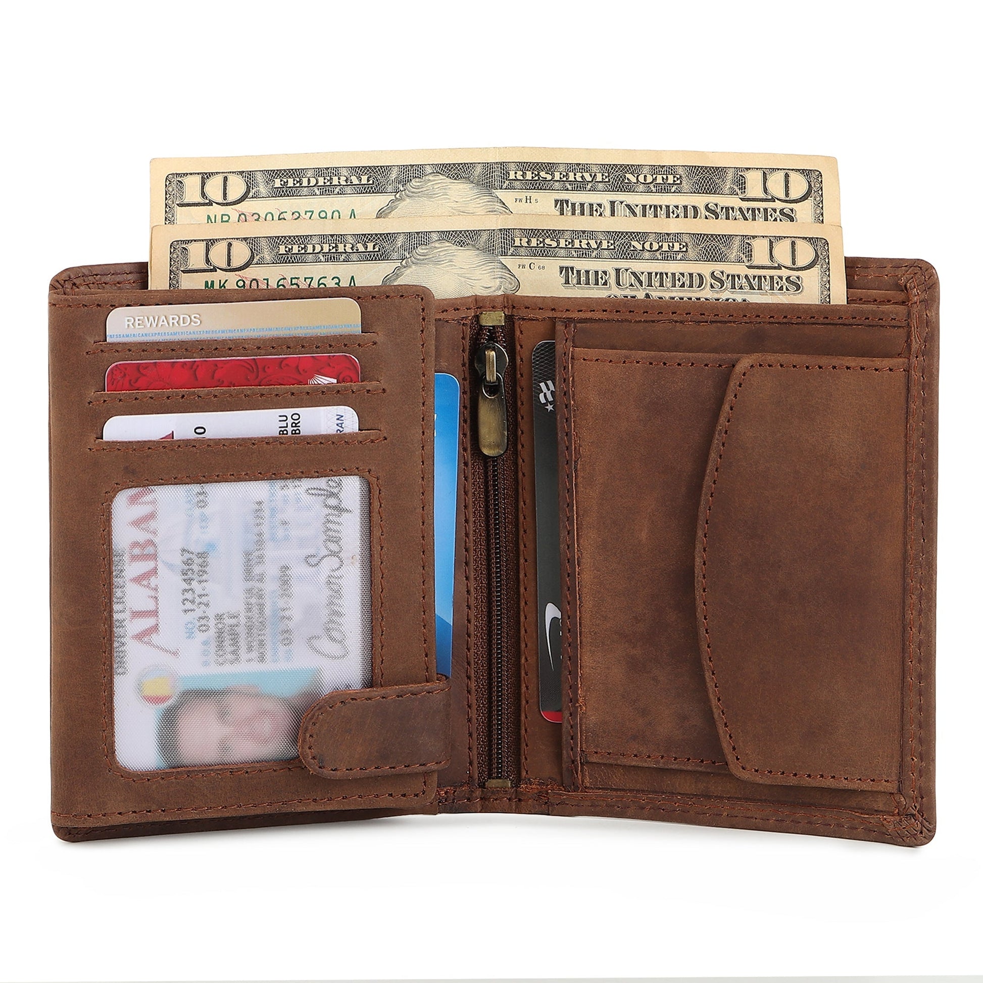 Vertical buffalo leather men's wallet from Classy Leather Bags, featuring a sleek design and multiple card slots.