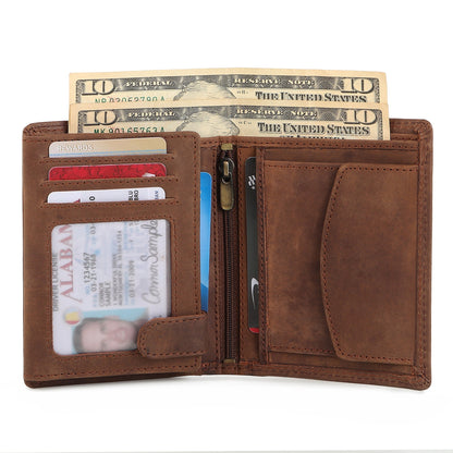 Vertical buffalo leather men's wallet from Classy Leather Bags, featuring a sleek design and multiple card slots.