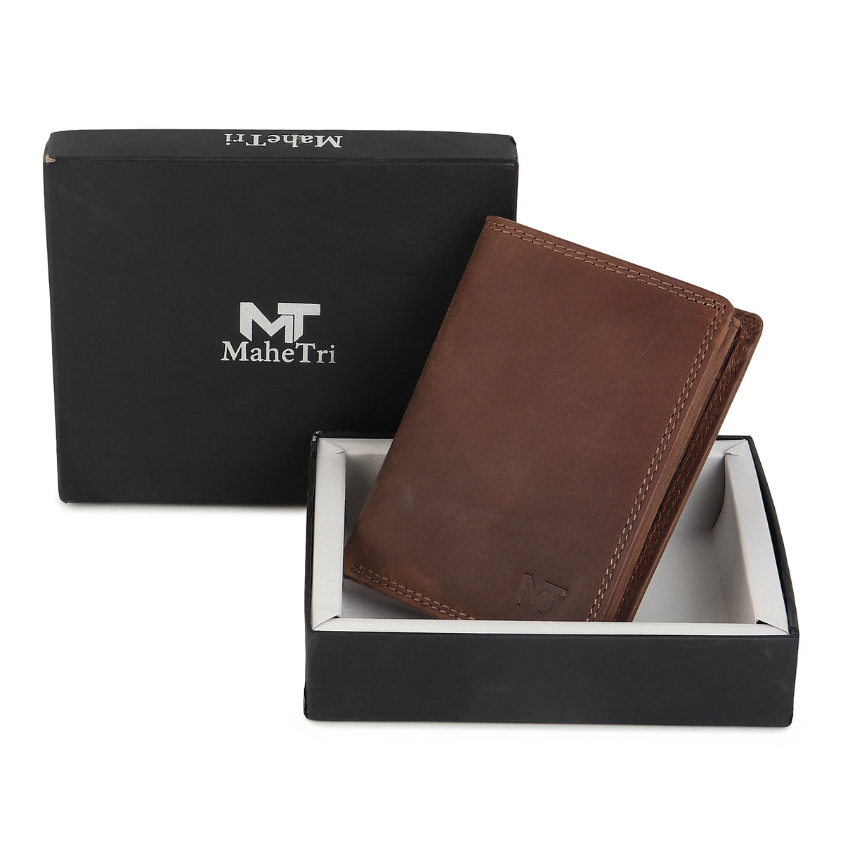 Vertical buffalo leather men's wallet by Classy Leather Bags, showing the sleek design and genuine leather texture.