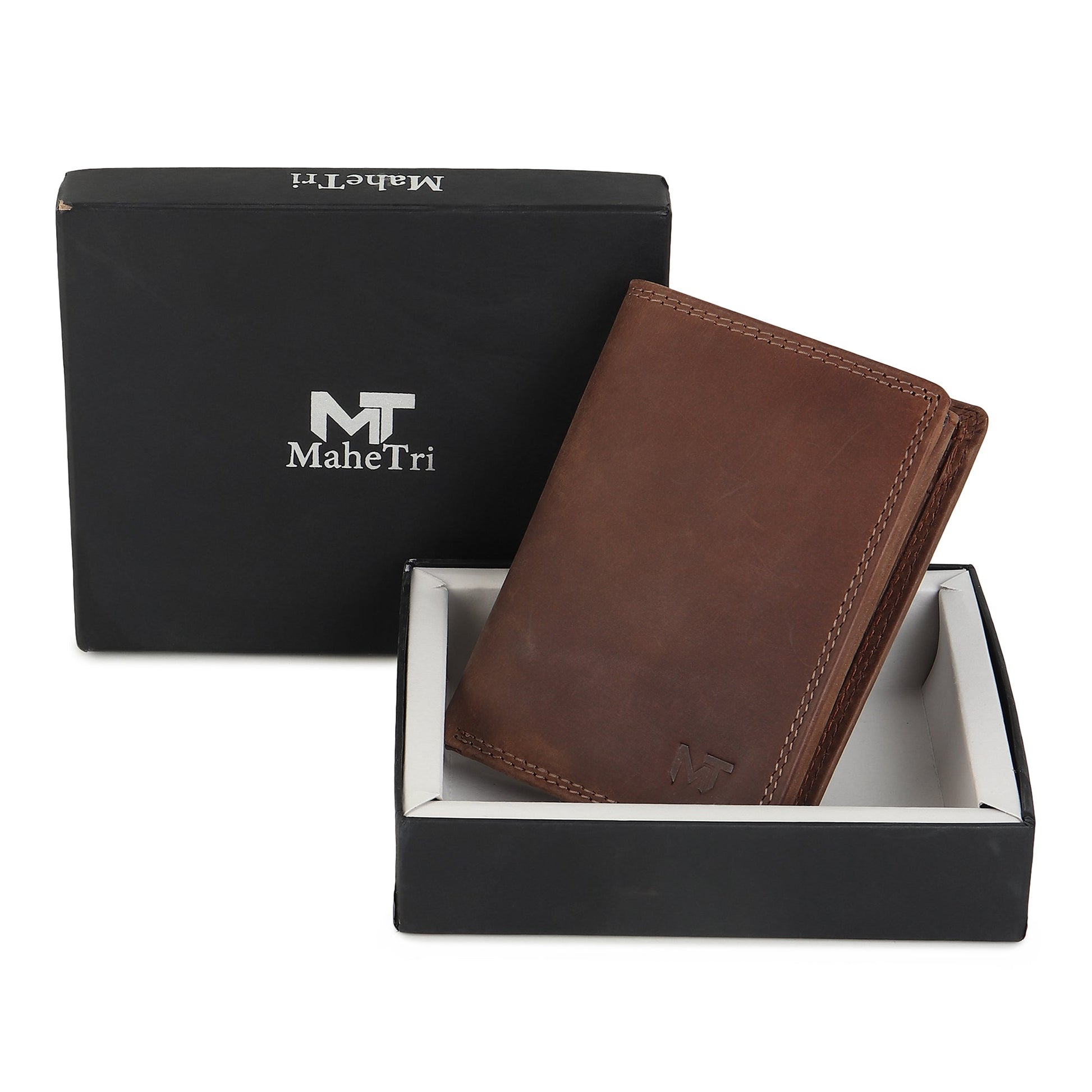 Vertical buffalo leather men's wallet by Classy Leather Bags, showing the sleek design and genuine leather texture.