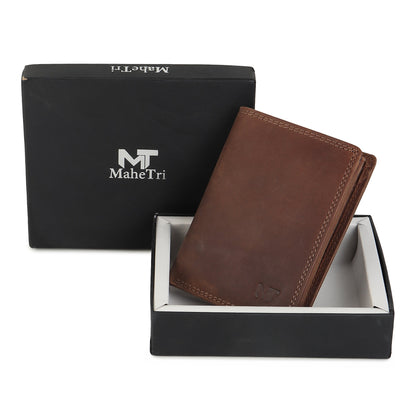 Vertical buffalo leather men's wallet by Classy Leather Bags, showing the sleek design and genuine leather texture.