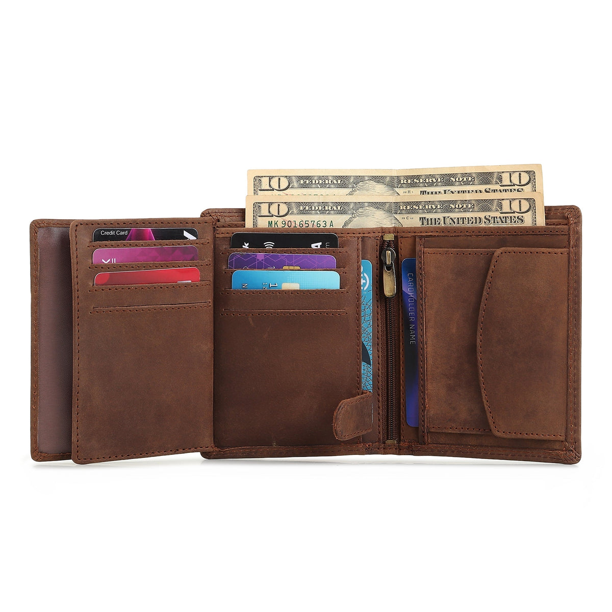 Vertical Buffalo Leather Men's Wallet by Classy Leather Bags, showcasing durable brown leather with multiple card slots.