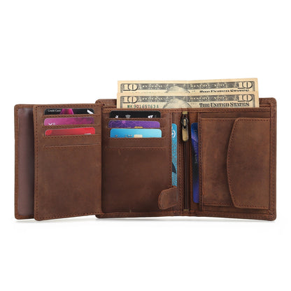 Vertical Buffalo Leather Men's Wallet by Classy Leather Bags, showcasing durable brown leather with multiple card slots.
