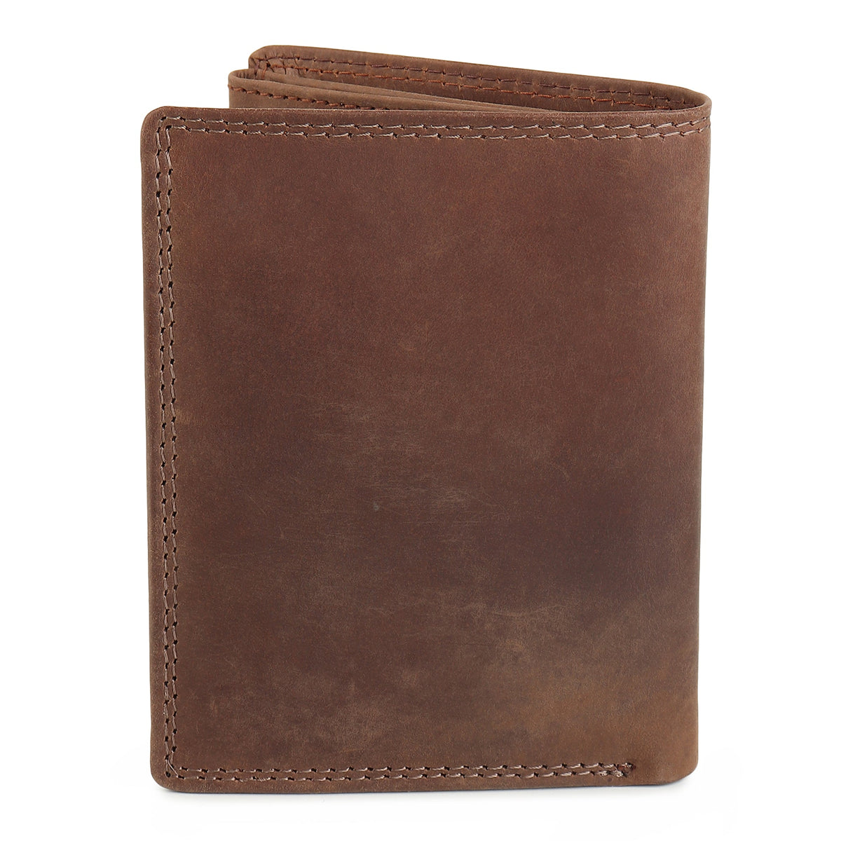 Vertical buffalo leather men's wallet by Classy Leather Bags showing multiple card slots and a sleek design.