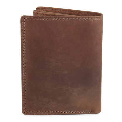 Vertical buffalo leather men's wallet by Classy Leather Bags showing multiple card slots and a sleek design.