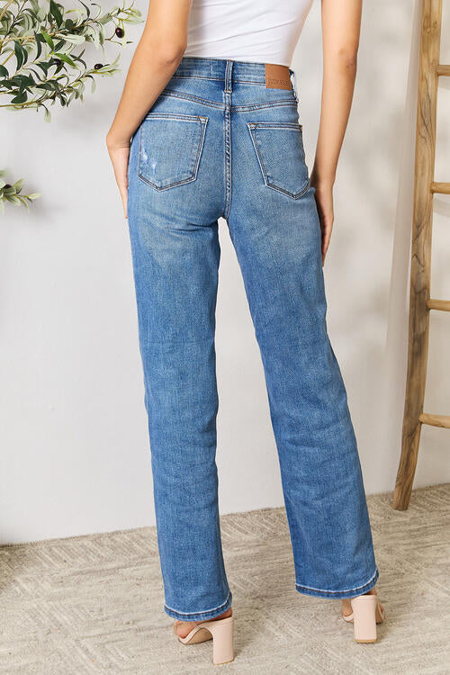 ClaudiaG high waist distressed jeans, casual denim bottoms with ripped details and a fitted waist, styled for everyday wear.