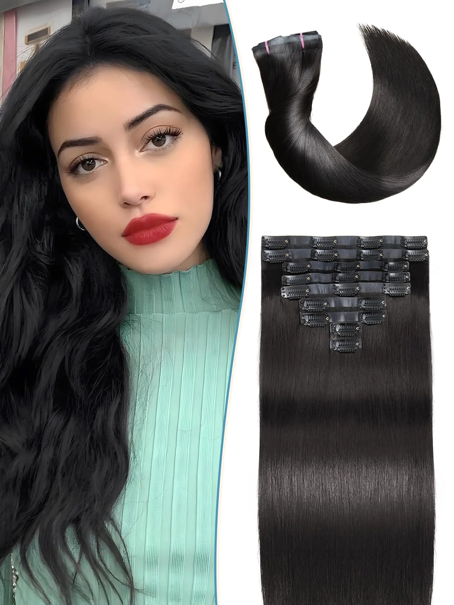 Clip in Hair Extensions Real Human Hair 9Pcs Remy Human Hair Extensions Clip in for Women Natural Human Hair Black 20inch 125g 9Pcs Straight Seamless Clip in Hair Human Hair - BACKUPMYFILESNOW