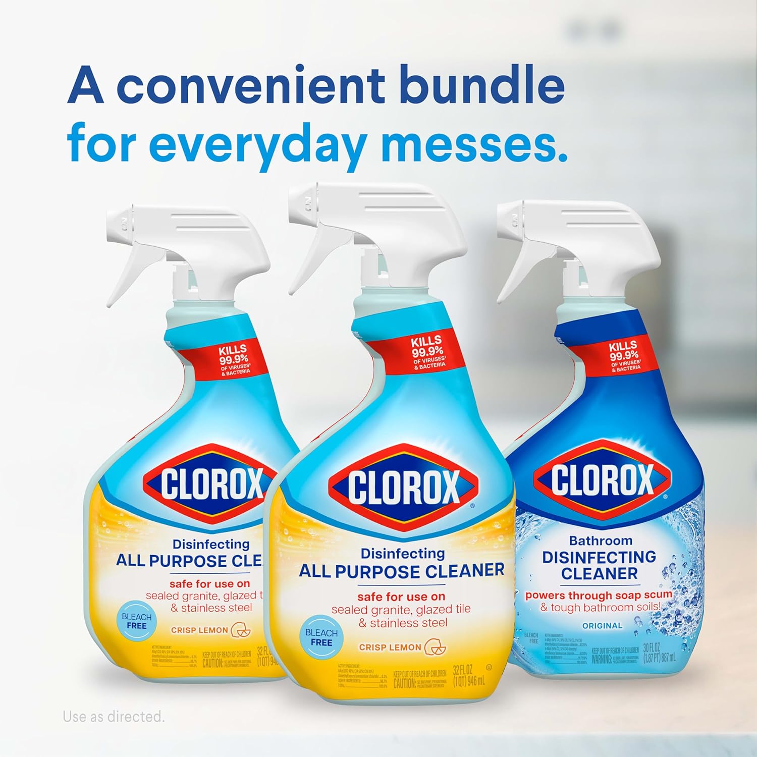 Clorox Disinfecting All - Purpose Cleaner 32 Oz and Disinfecting Bathroom Cleaner, Household Essentials, 30 Oz, Pack of 3 - BACKUPMYFILESNOW