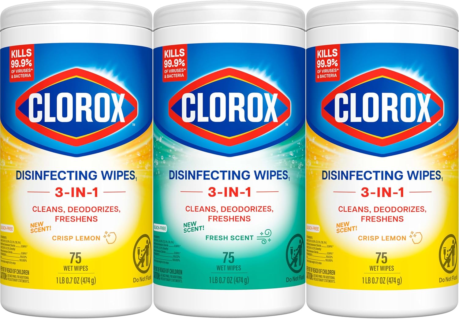 Clorox Disinfecting Cleaning Wipes Variety Pack, 75 Count Each, Pack of 3 (Package May Vary) - BACKUPMYFILESNOW