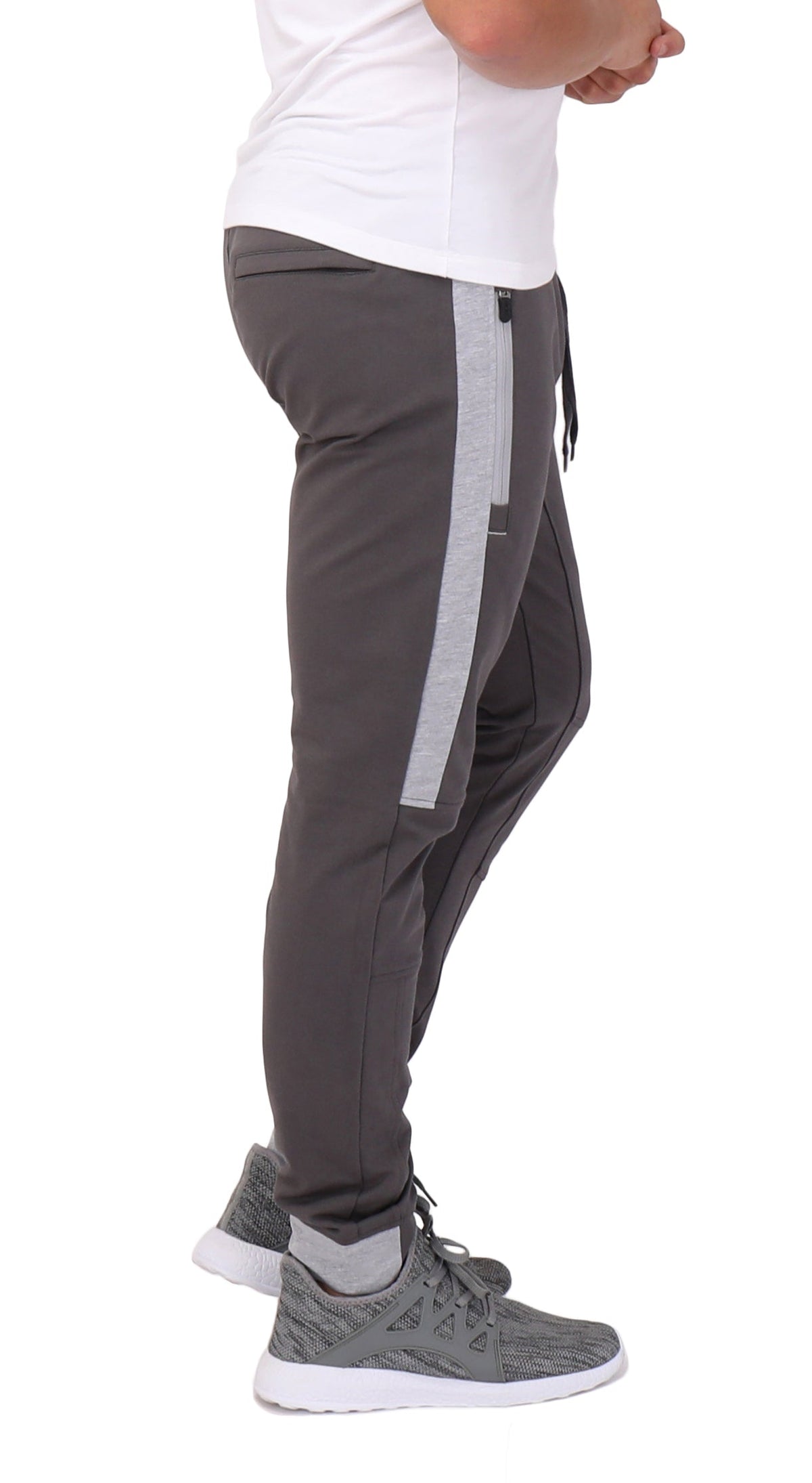 Back close-up of SCR Sportswear Infinite Flex Tall Fit men's joggers sweatpants showing comfortable elastic waistband and soft fabric.