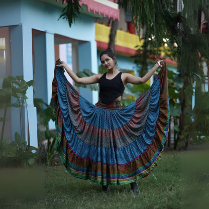 Limited edition Woodstock Dreams Fiesta Sunset skirt by Darn Good Yarn, vibrant bohemian clothing with colorful patterns.