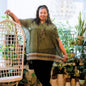 Darn Good Yarn Surplus Aanya Adjustable Short Kaftan in warm tones, lightweight clothing with a relaxed fit and vibrant design.