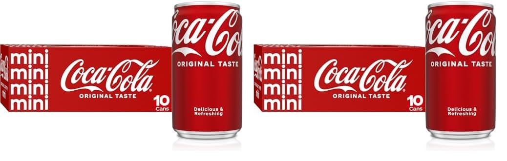 Six Coca-Cola soda mini cans, 7.5 fl oz each, in a fridge pack, featuring the classic red Coca-Cola branding.