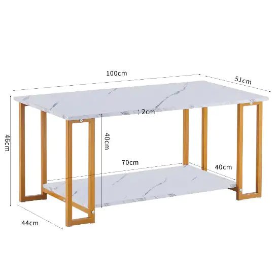 Coffee Table, 2 Layers 1.5cm Thick Marble MDF Rectangle Tabletop Iron Coffee Table - BACKUPMYFILESNOW