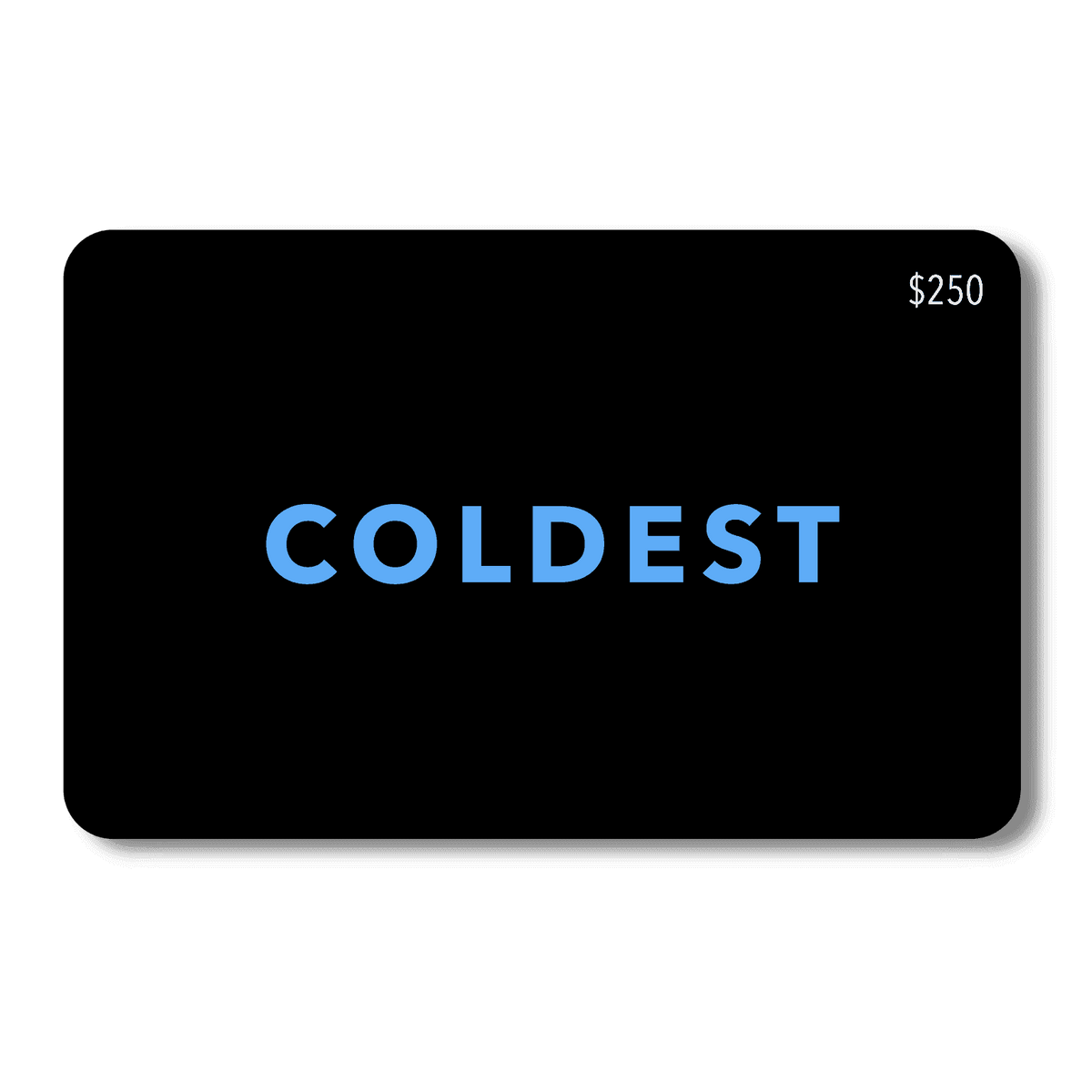 Coldest E-Gift Card featuring the Coldest brand logo, showcasing a sleek design with the gift card visible.
