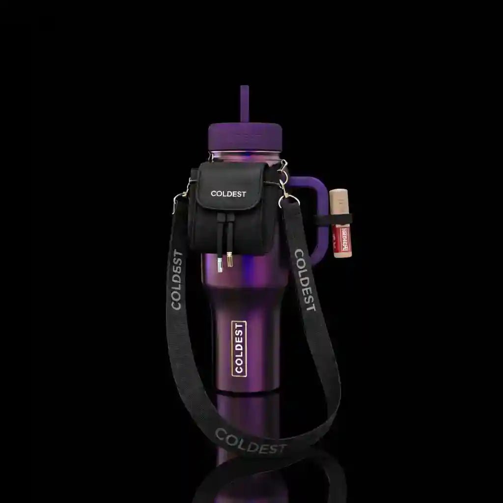 Coldest mint mini backpack with squeeze holder and key hanger, compact travel accessory with a stylish black design.