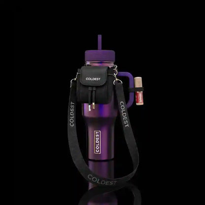 Coldest mint mini backpack with squeeze holder and key hanger, compact travel accessory with a stylish black design.